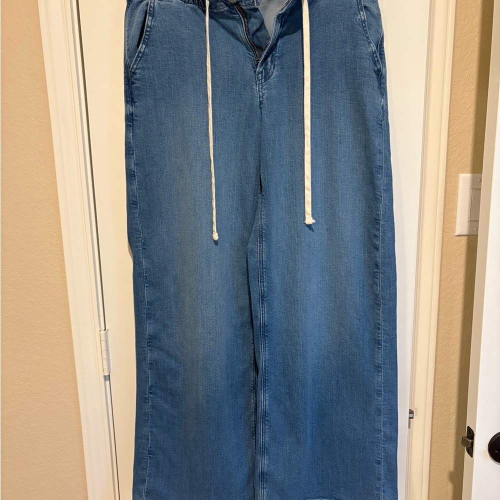 Wide-Leg Denim Pants with Drawstring